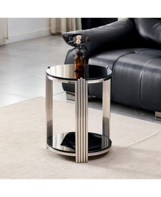  Modern Round 2-Tier Tempered Glass and Stainless Steel End Table