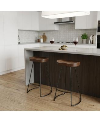 Set of Two 25" Solid Wood and Steel Backless Counter Height Bar Chairs
