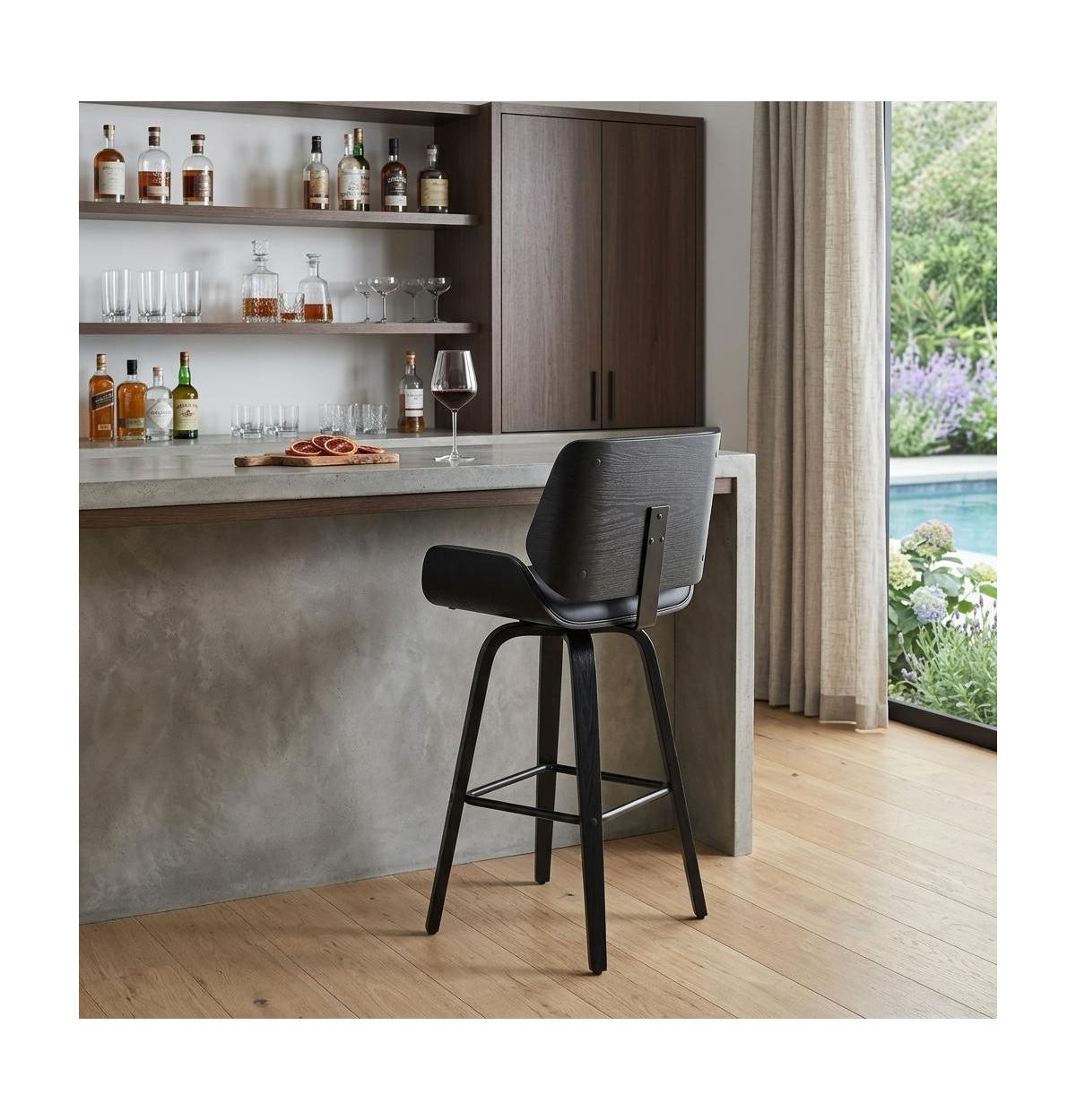 HomeRoots 30" Faux Leather and Iron Bar Height Swivel Bar Chair