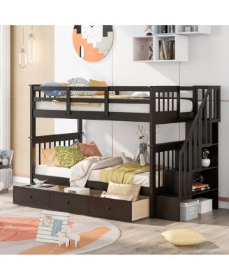 Twin-Over-Twin Stairway Bunk Bed with Three Drawers - Espresso