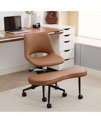 Ergonomic Cross Legged Lounge Chair, Pu Leather Adjustable Height Swivel Chair with Lumbar Support for Meditation or Yoga
