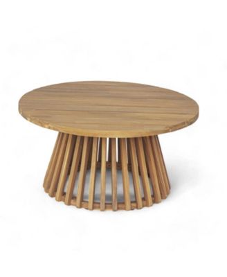 Outdoor Acacia Wood Round Coffee Table for Patio, Balcony or Backyard