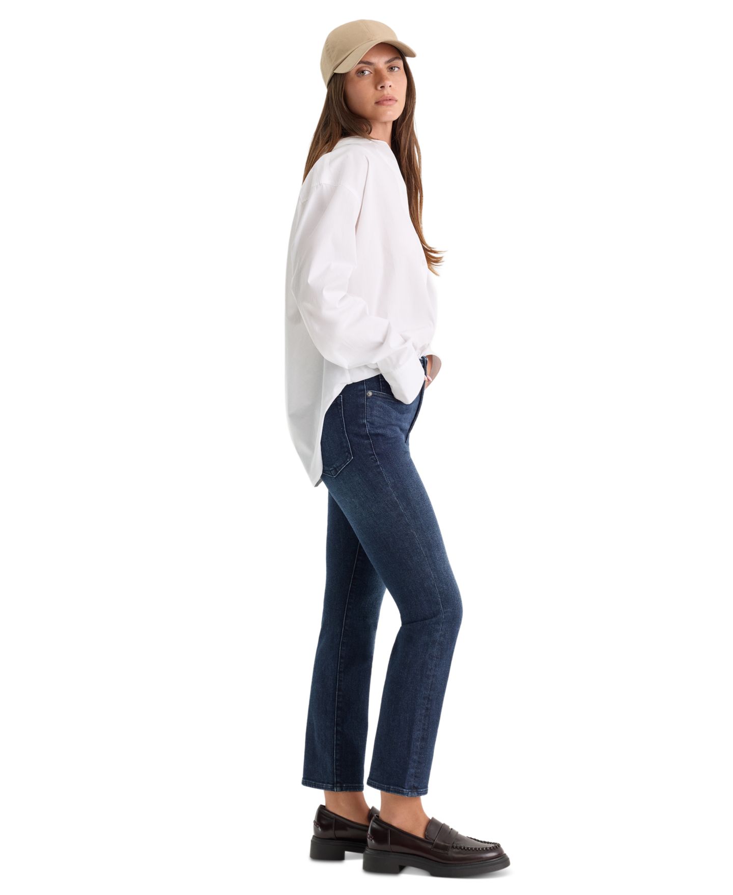Женские джинсы Good American Petite Mid-Rise Straight Ankle, цвет: Синий — фото 3