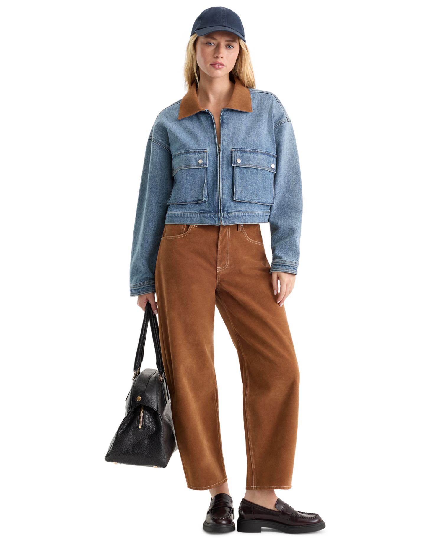 Women's Faux Suede Mid-Rise Barrel-Leg Ankle Jeans