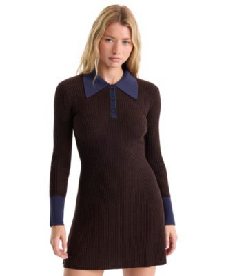 Women's Collared Long-Sleeve Sweater Dress