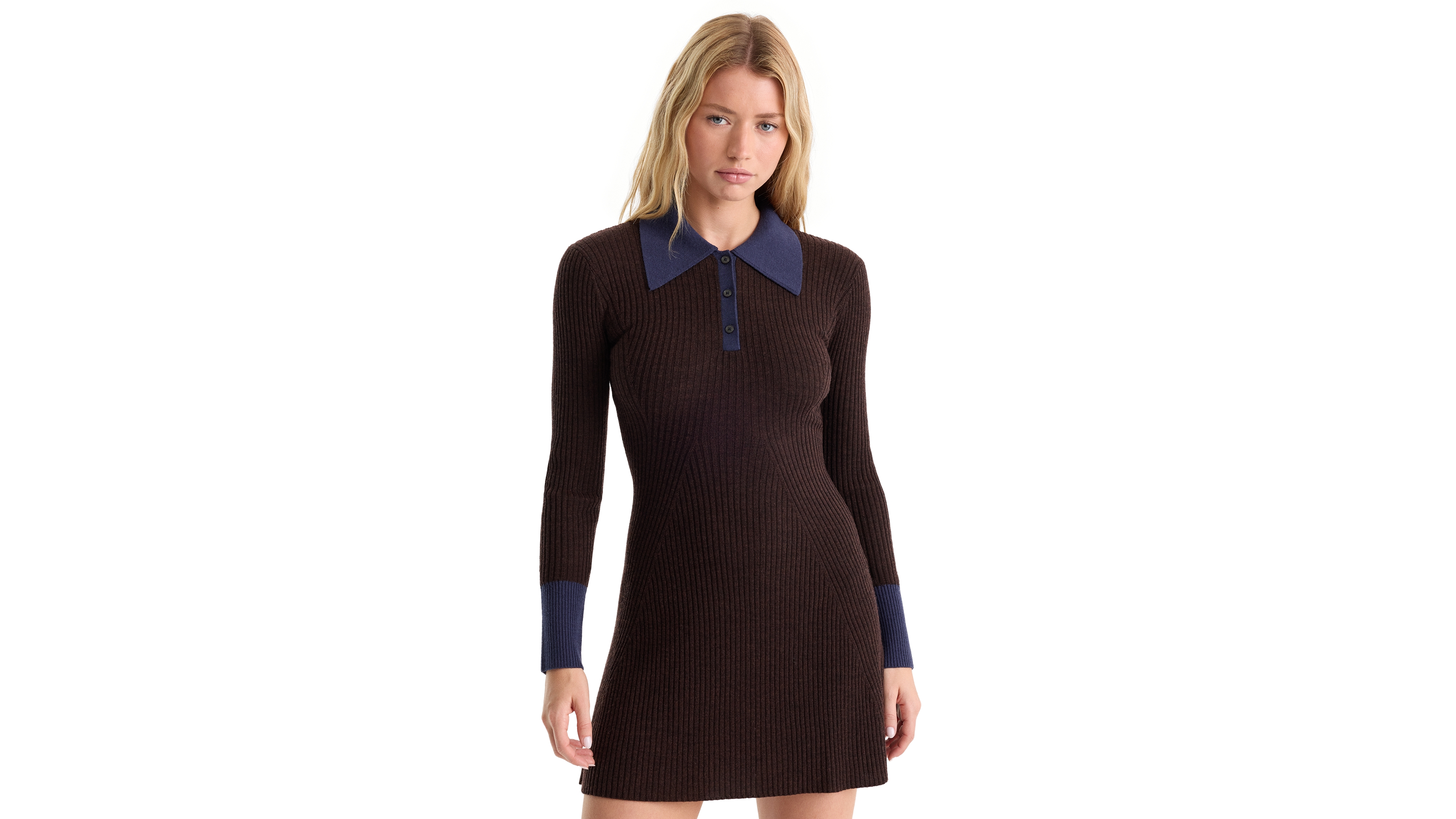 Good American Women's Collared Long-Sleeve Sweater Dress