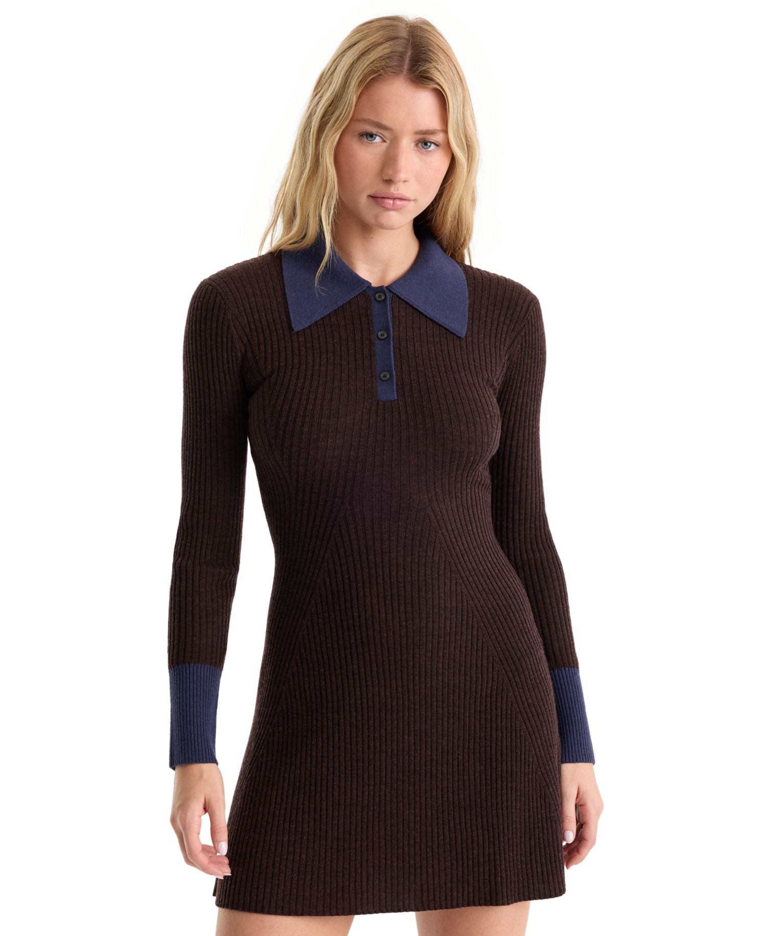 Women's Collared Long-Sleeve Sweater Dress