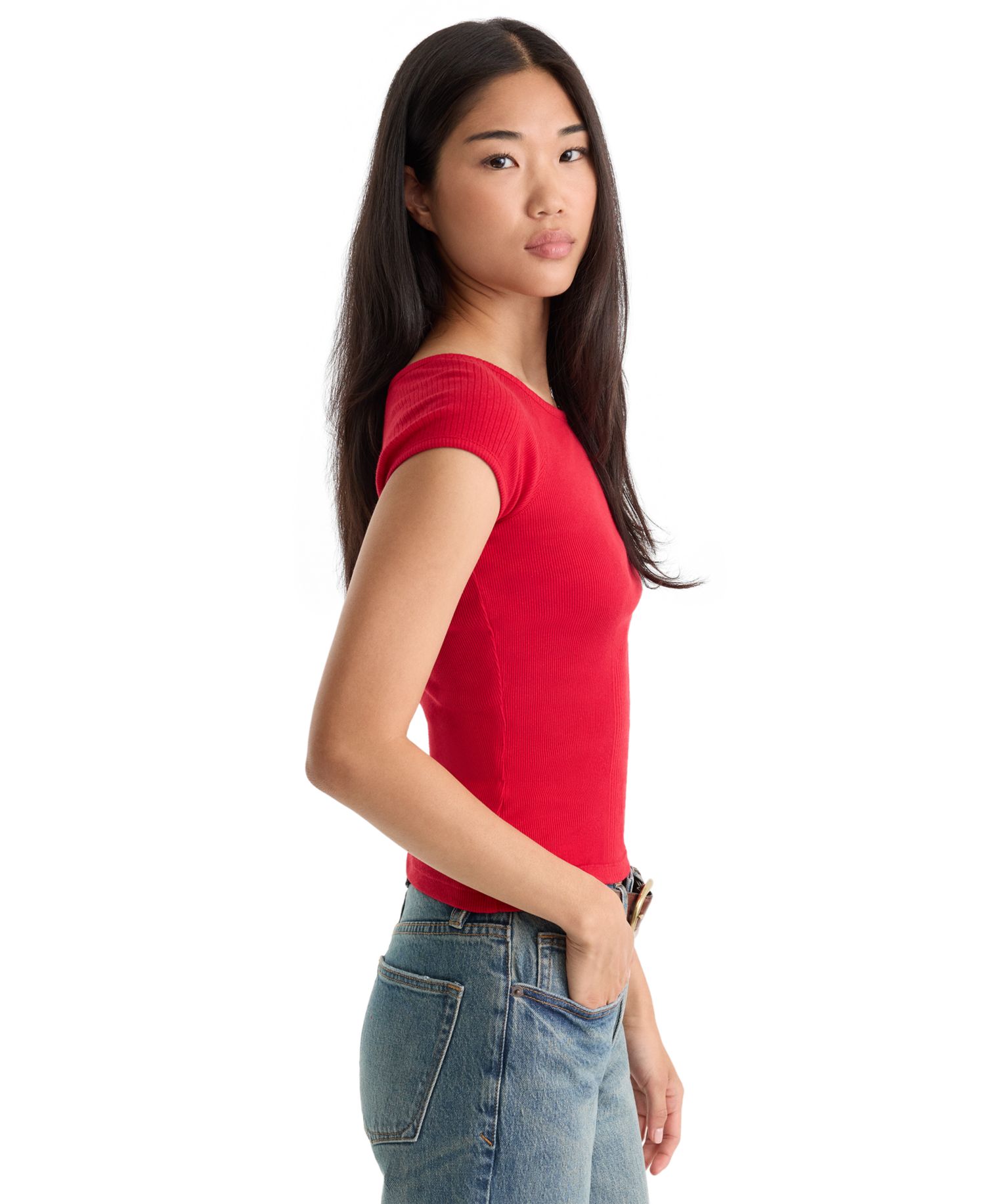 Women's Collarless Short-Sleeve Cotton Top