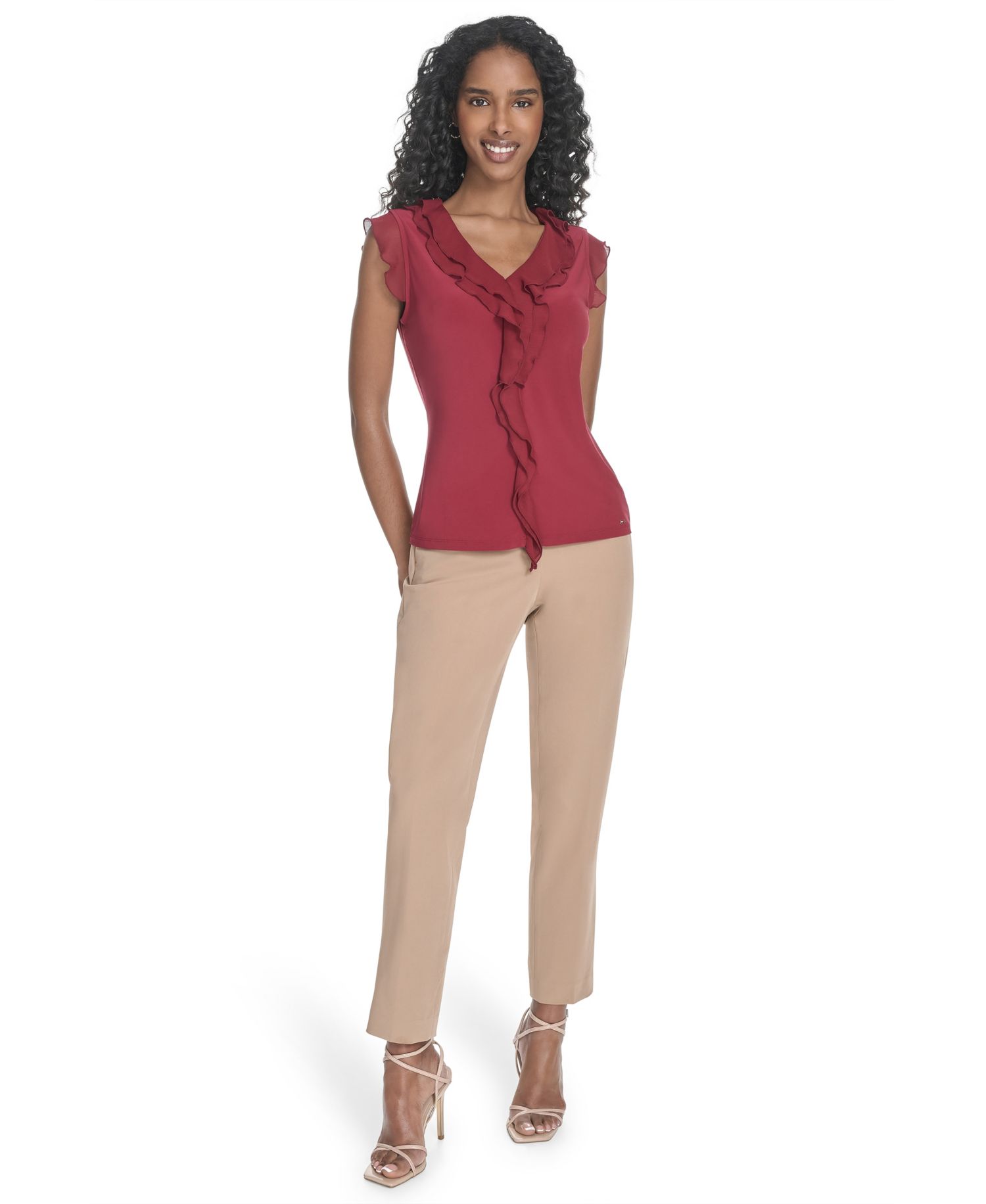 Women's V-Neck Sleeveless Ruffle Top