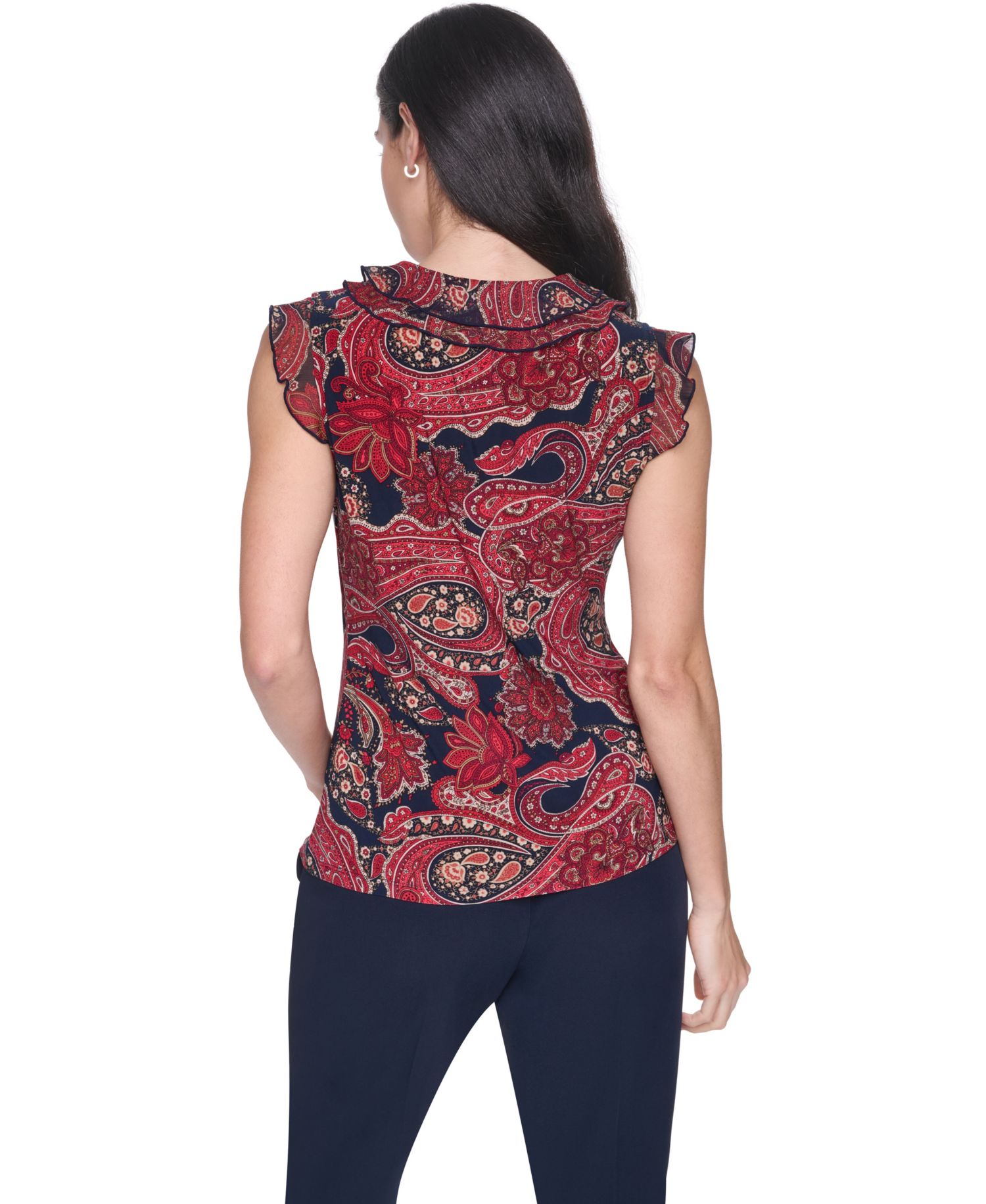 Women's Sleeveless Paisley V-Neck Blouse