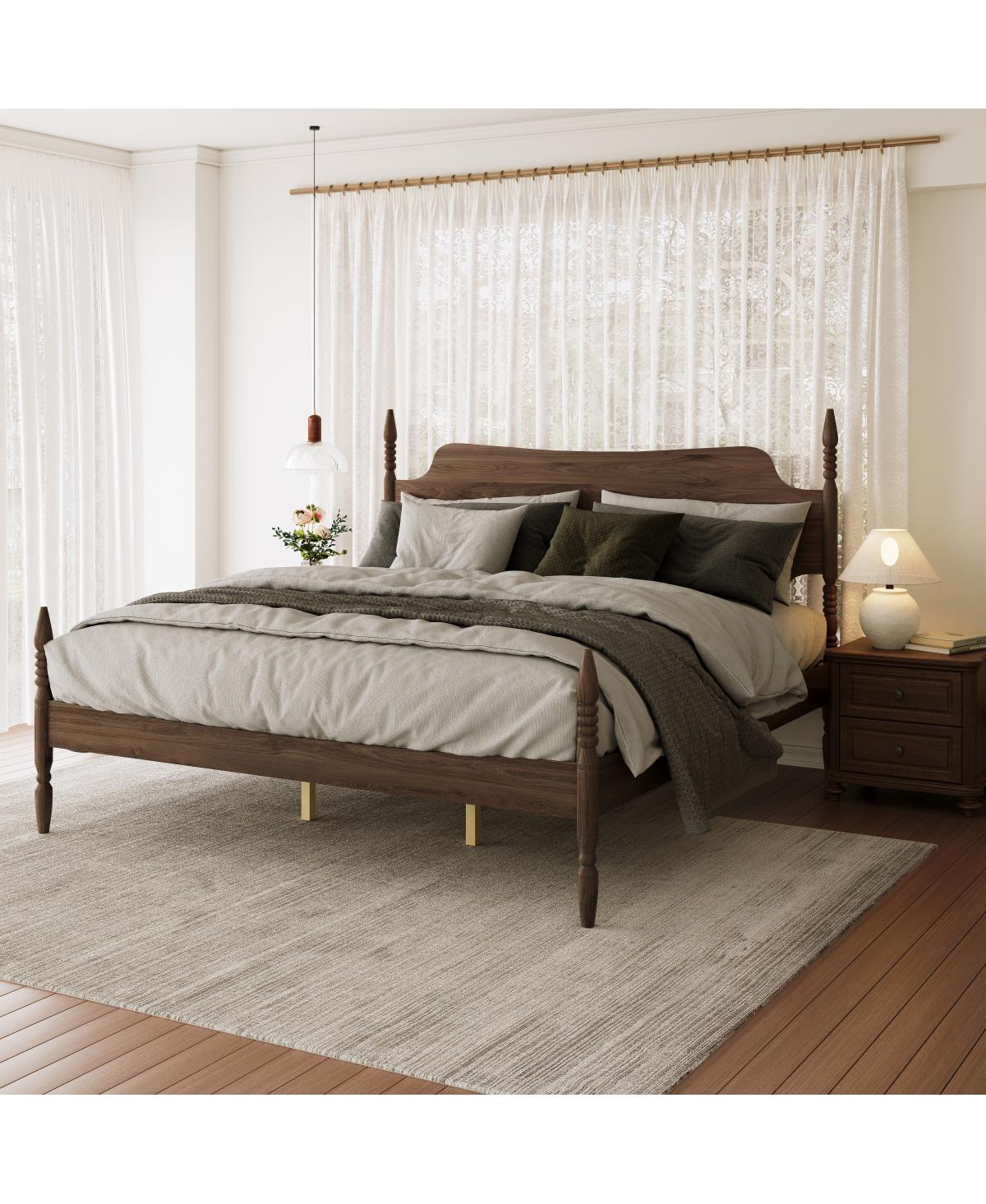 Streamdale Furniture King Size Spindle Platform Bed Frame with Curved Tall Headboard