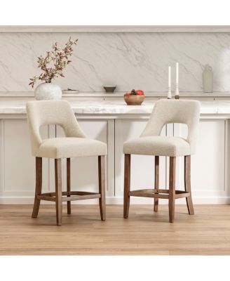 Set of 2 Upholstered Counter Height Bar Stools with Wood Legs