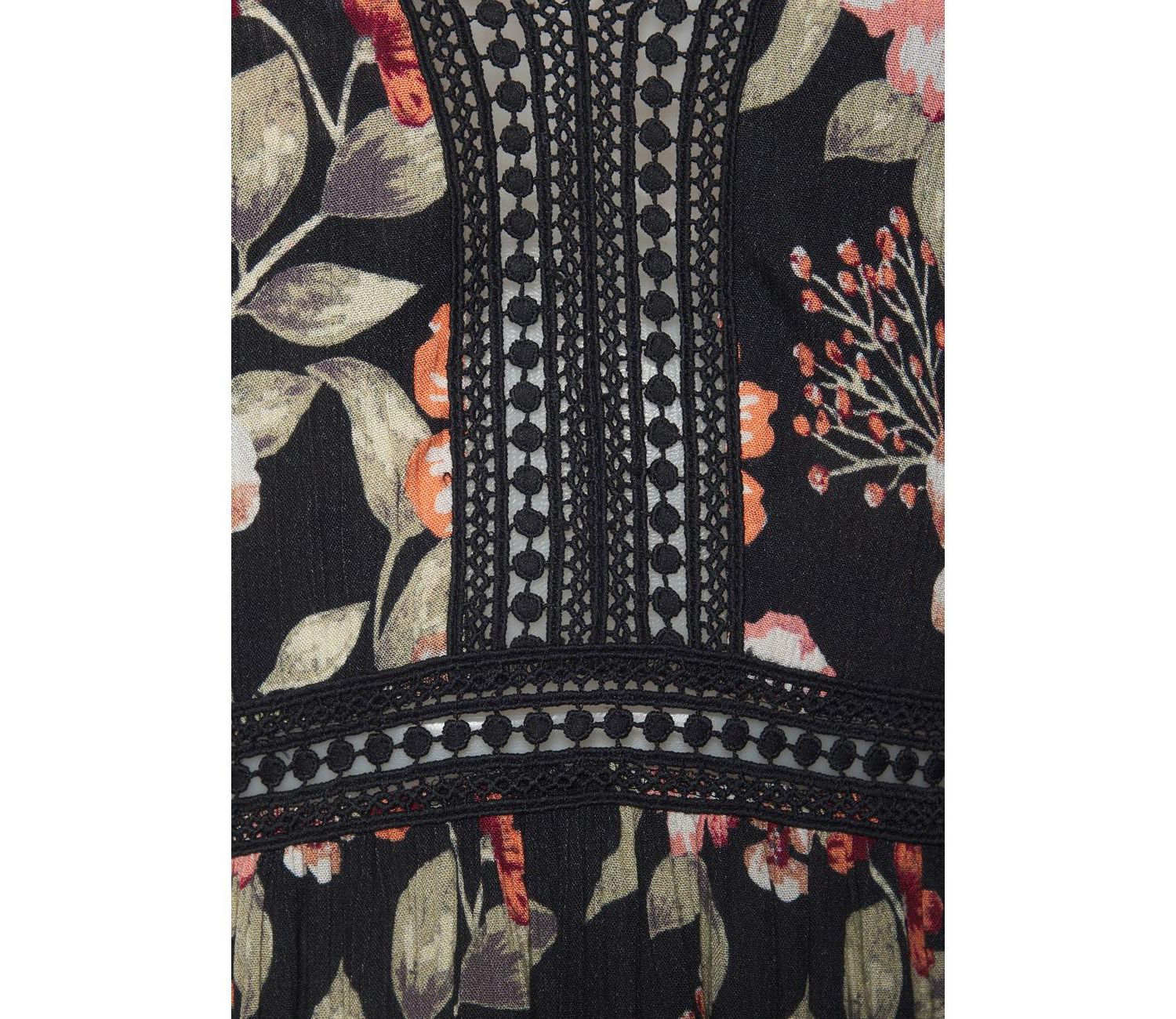 Women's Viscose Floral Print Crochet Detail A-Line V-Neck Maxi Dress