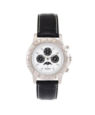 Mens Round 40mm Multi-Function Moon Phase Watch with Leather Band
