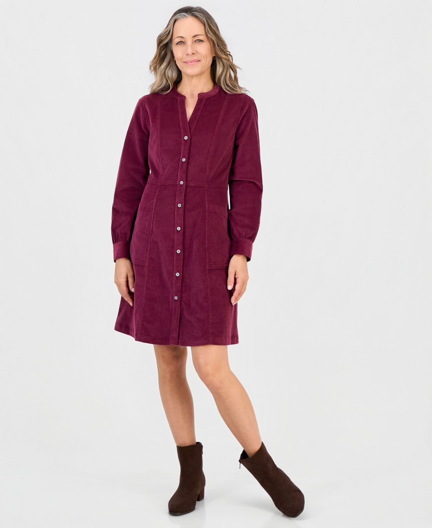 Petite Long-Sleeve Corduroy Dress