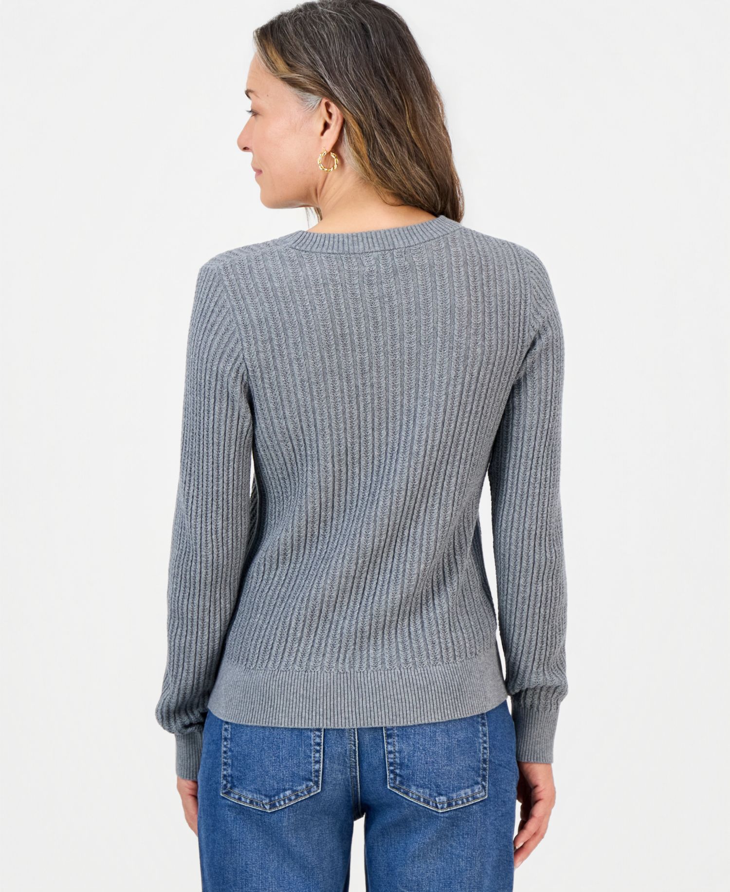 Petite Mix Stitch Crewneck Cotton Sweater, Macy's Exclusive