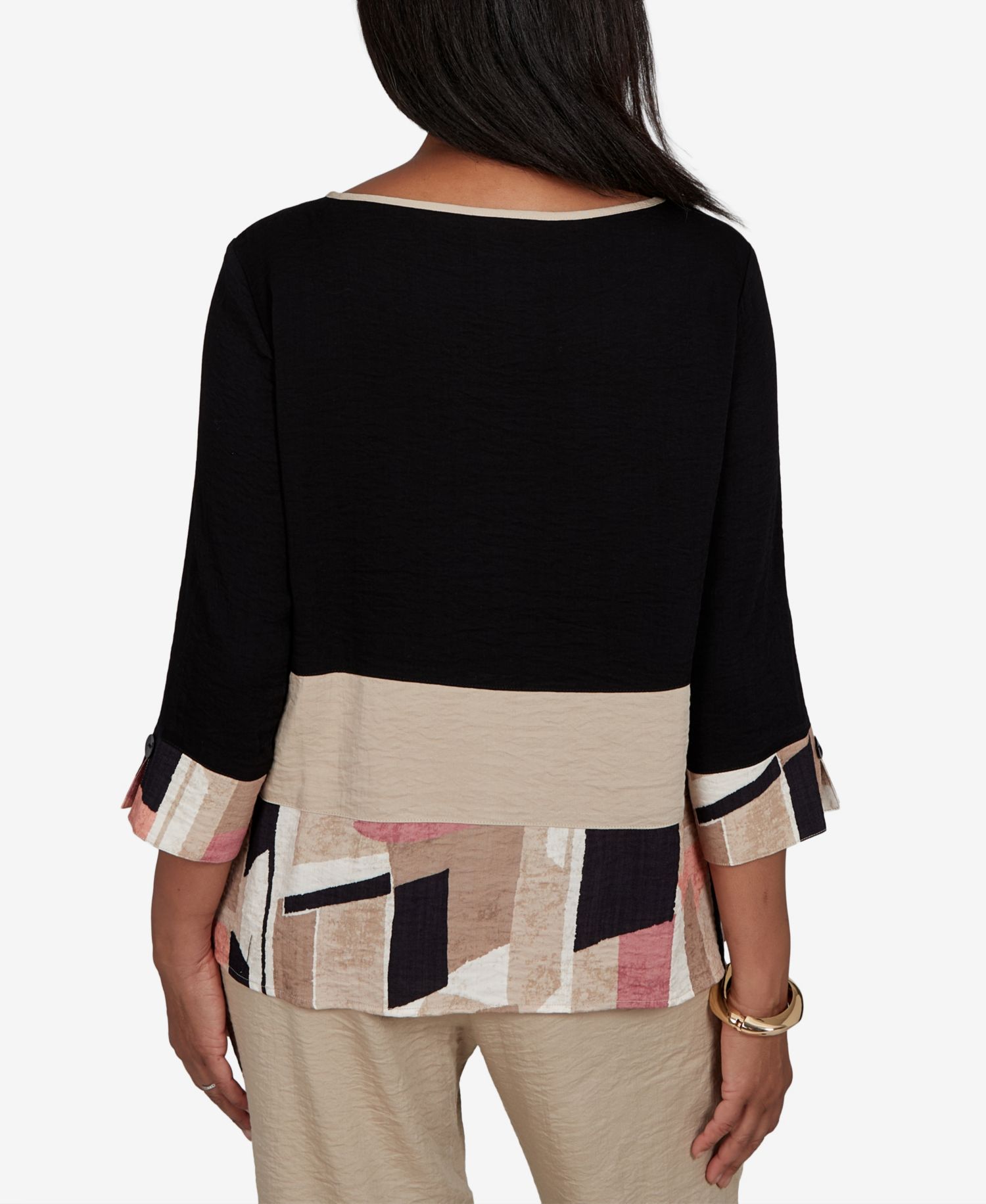 Women's Travel Advisory Spliced Patchwork Woven Top