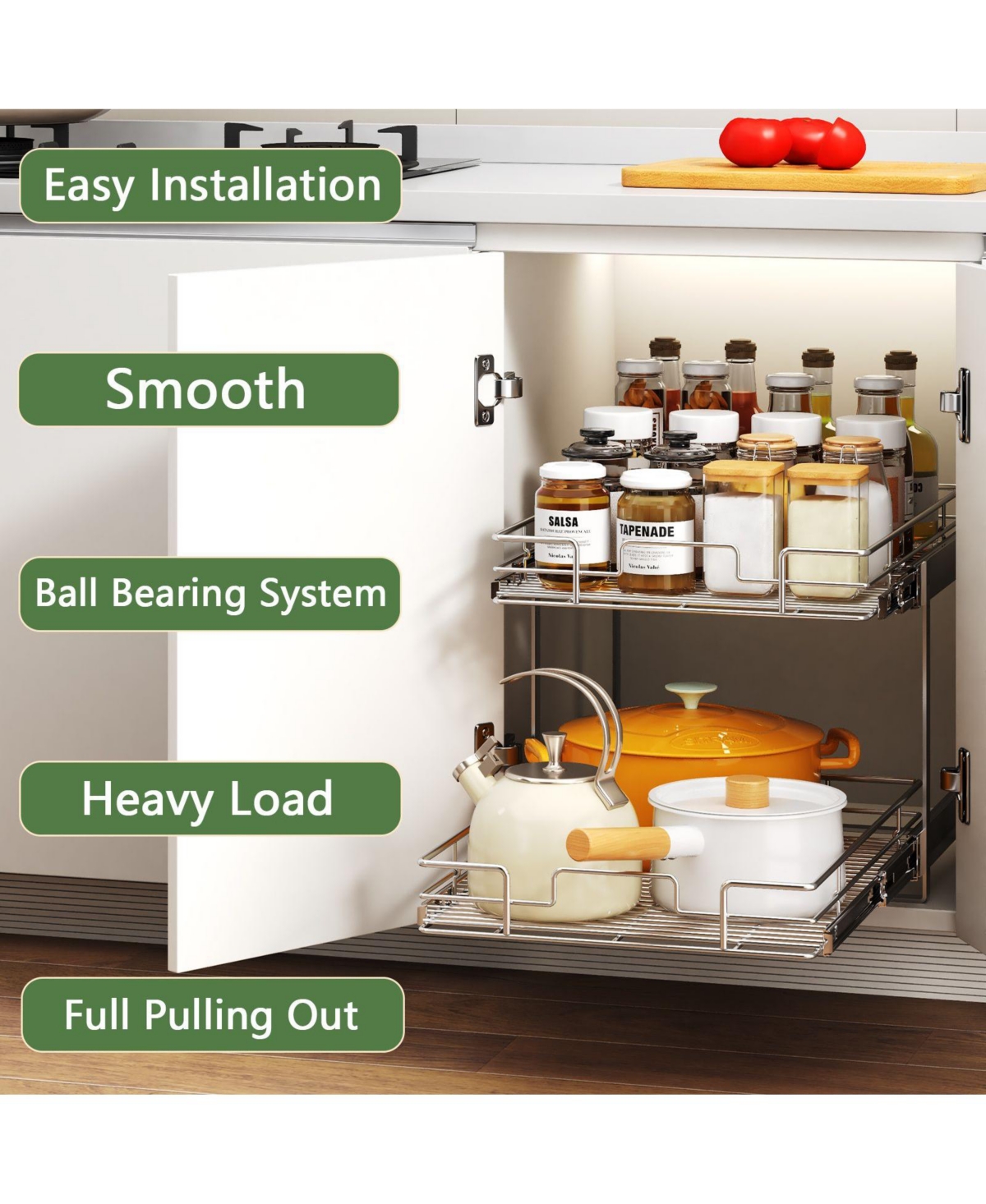 Lovmor 2 Tier Individual Pull Out Cabinet Organizer Slide Kitchen Storage Sliding Shelves