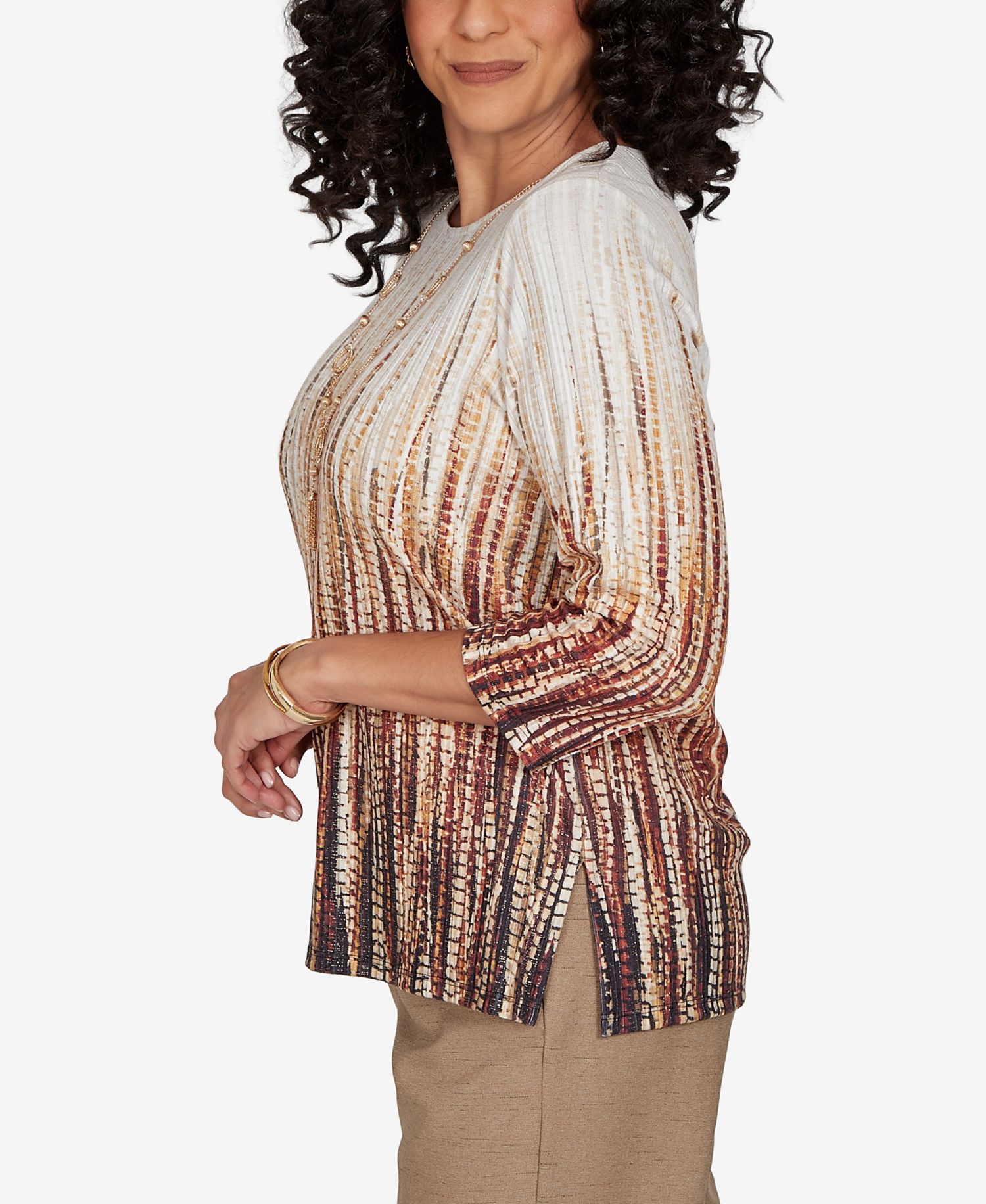 Women's Union Square Textured Ombre Squares Top with Necklace