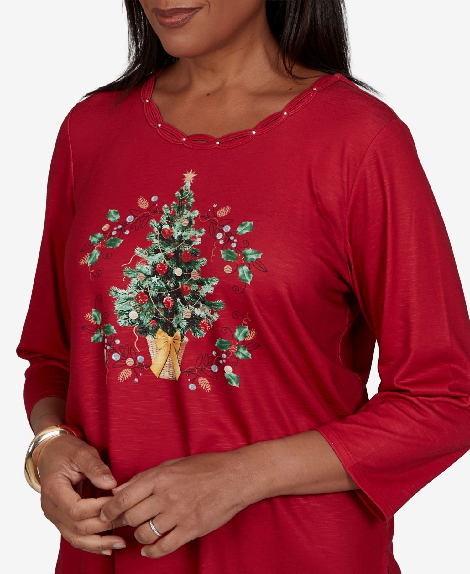 Women's Classic Christmas Tree Braided Neck Top