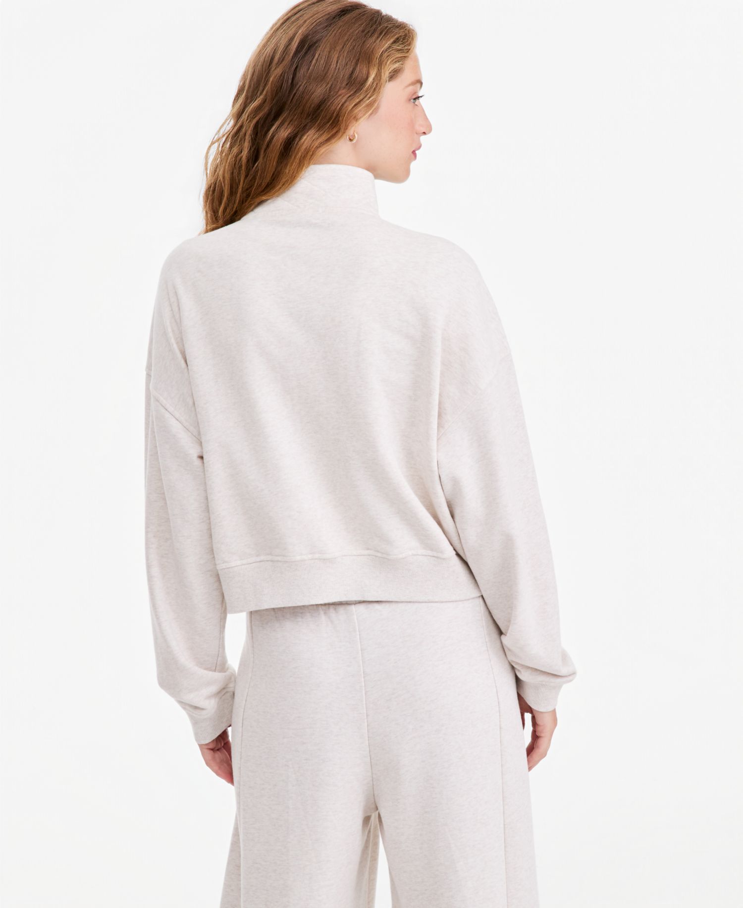 Petite Snap Henley Fleece French Terry Mock Neck Sweatshirt