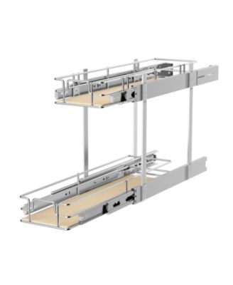 2 Tier Individual Pull Out Cabinet Organizer D Slide Out Wood Shelves Storage for Kitchen Cabinet