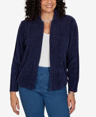 Women's Classic Cable Chenille Zip Cardigan Sweater
