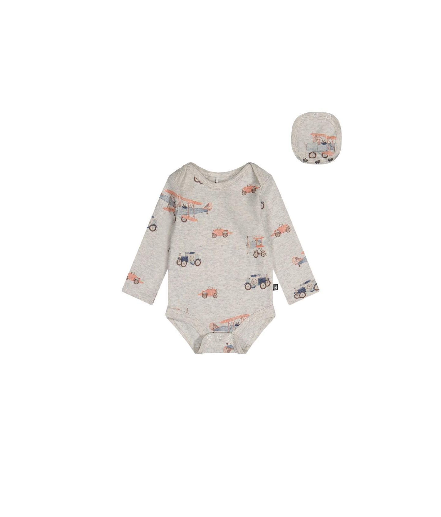 Deux par Deux Baby Boys Cotton Onesie Printed Airplanes One Pieces, цвет: Бежевый с принтом — фото 1