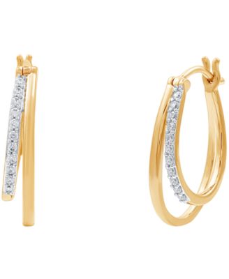 Diamond & Polished Double Oval Hoop Earrings (1/4 ct. t.w.) in Sterling Silver & 14k Gold-Plate