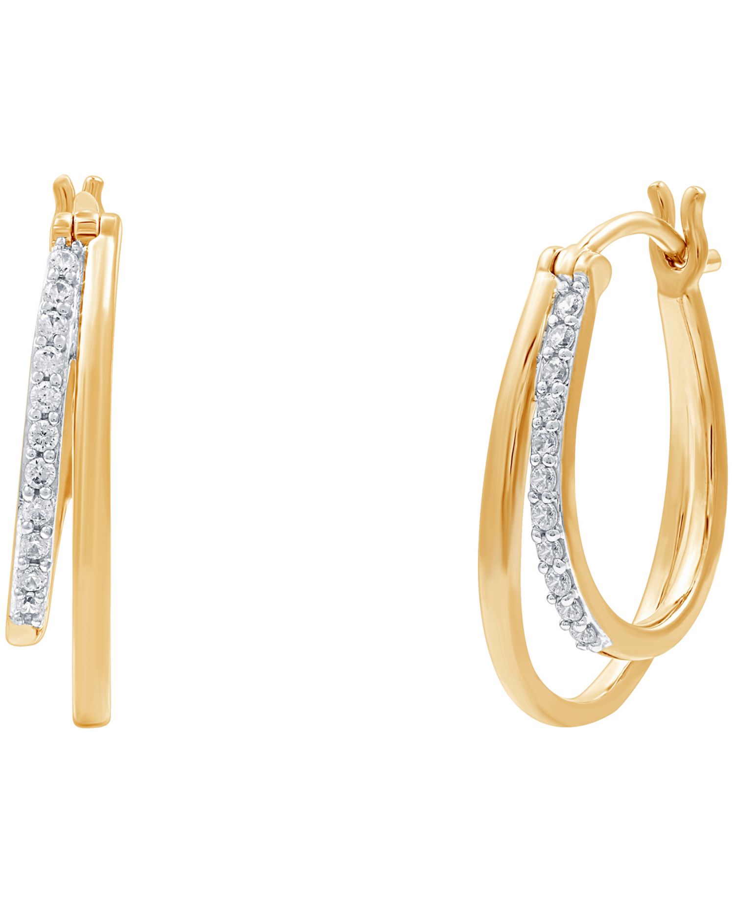 Diamond & Polished Double Oval Hoop Earrings (1/4 ct. t.w.) in Sterling Silver & 14k Gold-Plate