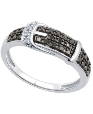 Black Diamond (1/8 ct. t.w.) & White Diamond Accent Buckle Ring in Sterling Silver