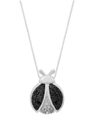 Black Diamond (1/6 ct. t.w.) & White Diamond Accent Ladybug 18" Pendant Necklace in Sterling Silver or  14k Gold-Plated Sterling Silver