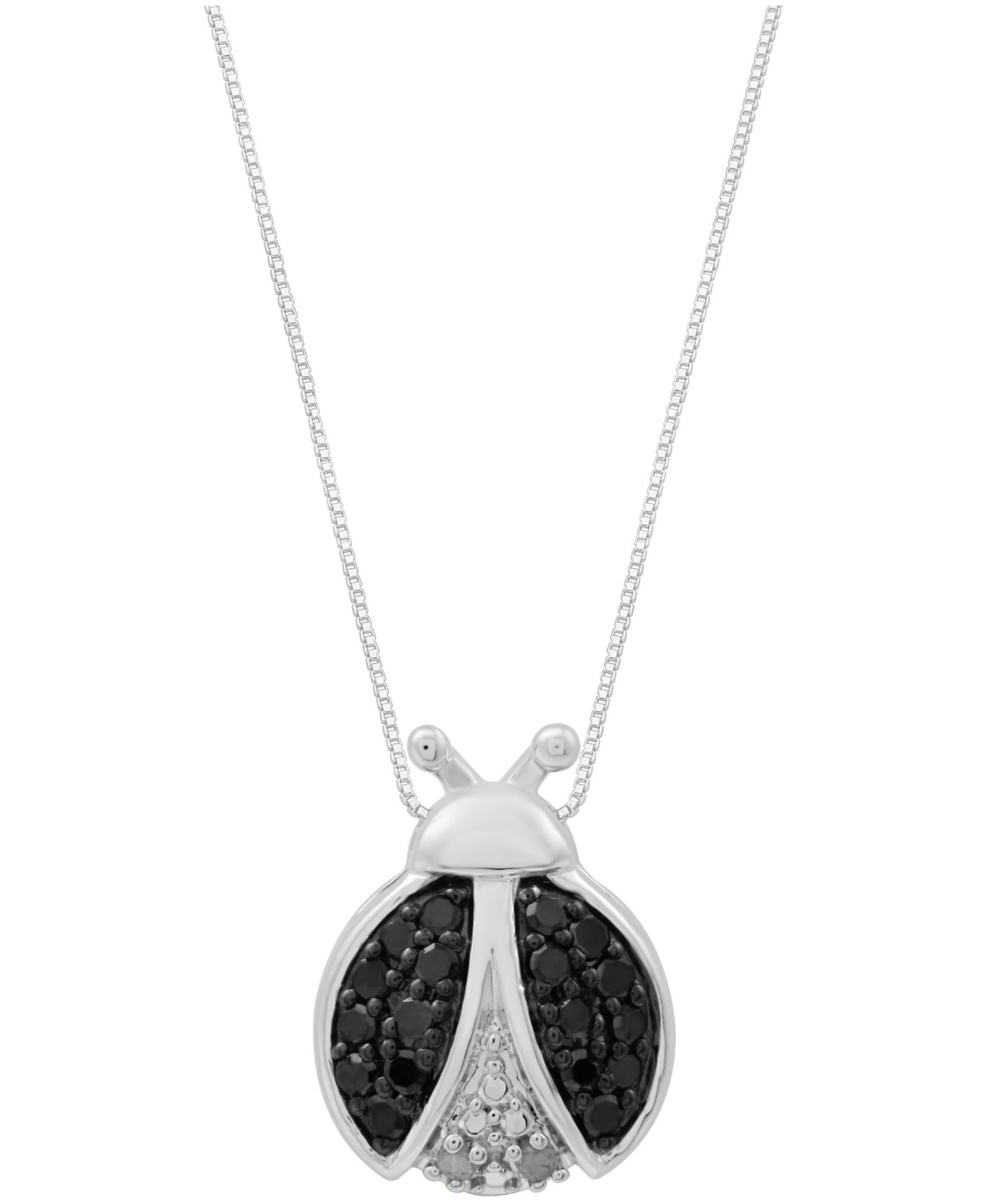 Black Diamond (1/6 ct. t.w.) & White Diamond Accent Ladybug 18" Pendant Necklace in Sterling Silver or 14k Gold-Plated Sterling Silver