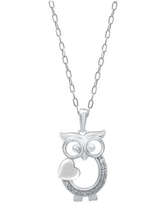 Diamond Owl Heart 18" Pendant Necklace (1/10 ct. t.w.) in Sterling Silver or Sterling Silver & 14k Gold-Plate
