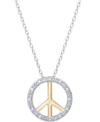 Diamond Peace Sign 18" Pendant Necklace (1/10 ct. t.w.) in Sterling Silver or Sterling Silver & 14k Gold-Plate