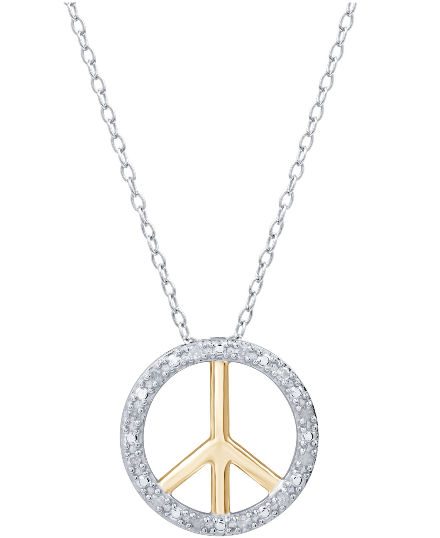 Diamond Peace Sign 18" Pendant Necklace (1/10 ct. t.w.) in Sterling Silver or Sterling Silver & 14k Gold-Plate