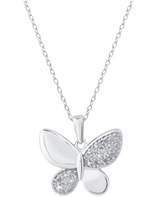 Diamond Butterfly 18" Pendant Necklace (1/10 ct. t.w.) in Sterling Silver