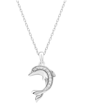 Diamond Dolphin 18" Pendant Necklace (1/10 ct. t.w.) in Sterling Silver
