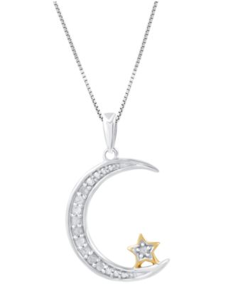 Diamond Moon & Star 18" Pendant Necklace (1/10 ct. t.w.) in Sterling Silver & 14k Gold-Plate