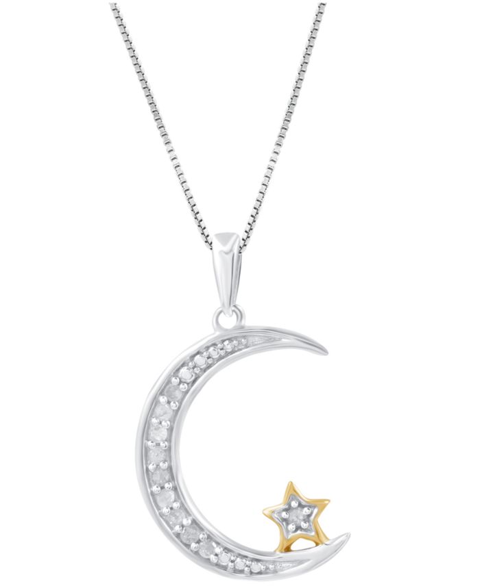 Diamond Moon & Star 18" Pendant Necklace (1/10 ct. t.w.) in Sterling