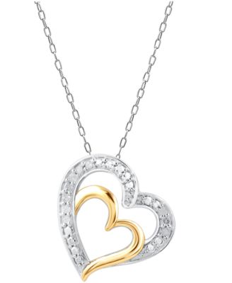 Diamond Double Heart 18" Pendant Necklace (1/10 ct. t.w.) in Sterling Silver & 14k Gold-Plate