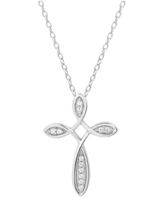 Diamond Loop Cross 18" Pendant Necklace (1/10 ct. t.w.) in Sterling Silver