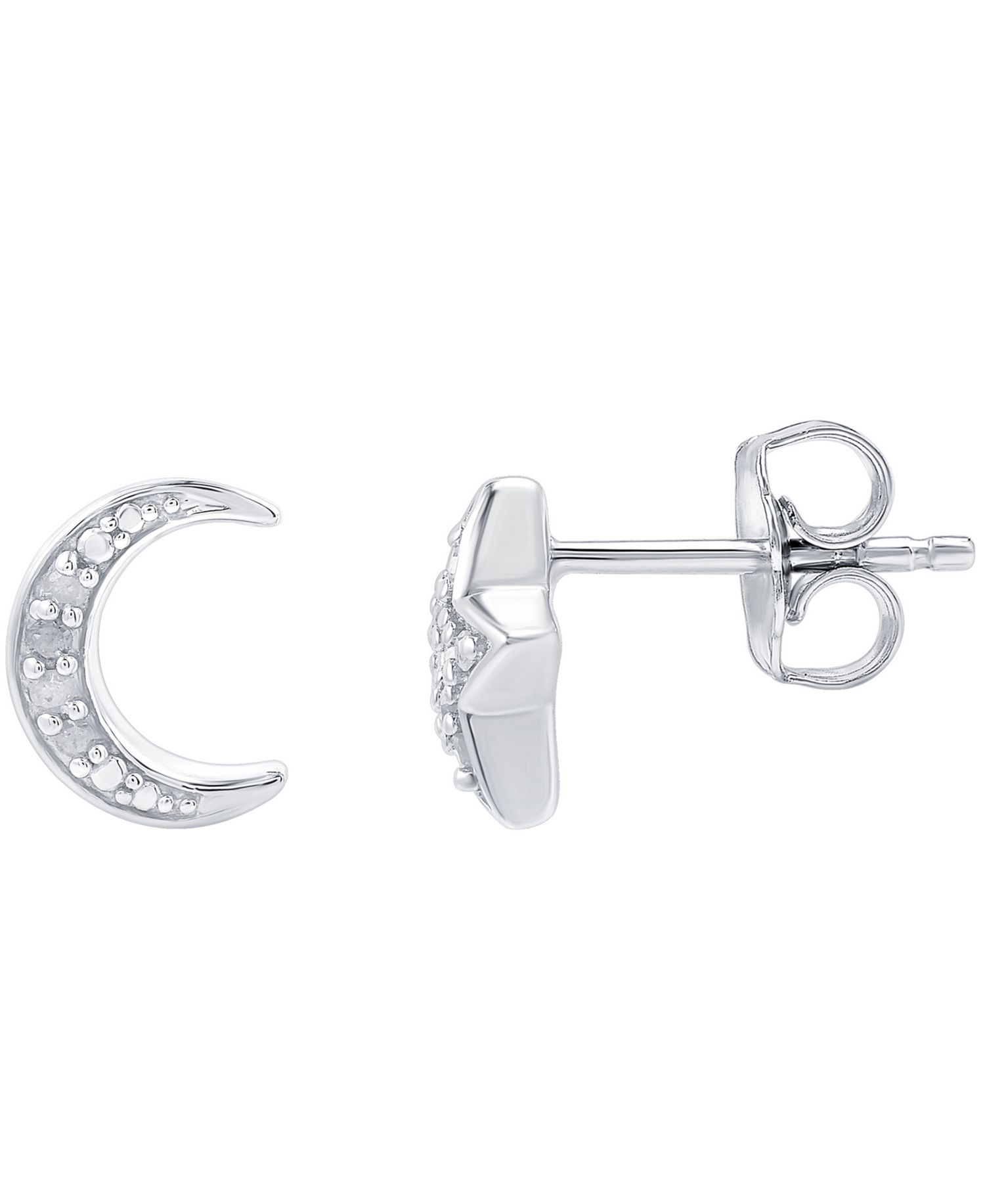 Diamond Moon & Star Stud Earrings (1/10 ct. t.w.) in Sterling Silver