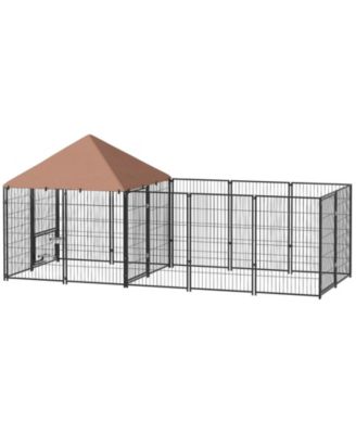 Large Outdoor Dog Kennel with Rotating Adjustable Bowls and UV Canopy