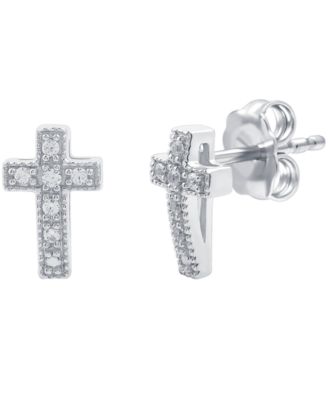 Diamond Cross Stud Earrings (1/10 ct. t.w.) in Sterling Silver