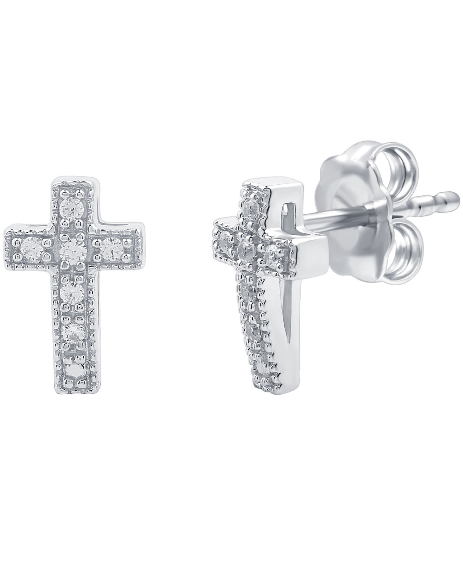 Diamond Cross Stud Earrings (1/10 ct. t.w.) in Sterling Silver