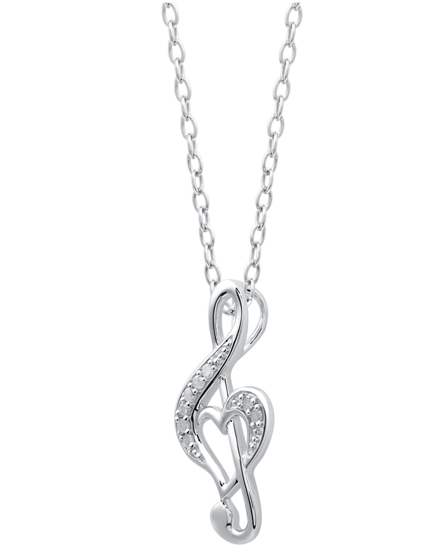 Diamond Treble Clef Heart Pendant Necklace in Sterling Silver (1/10 ct. t.w.)