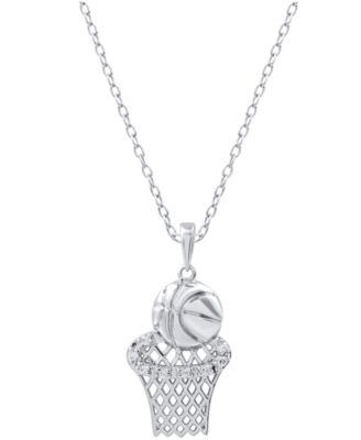 Diamond Basketball and Hoop Pendant Necklace in Sterling Silver (1/10 ct. t.w.)
