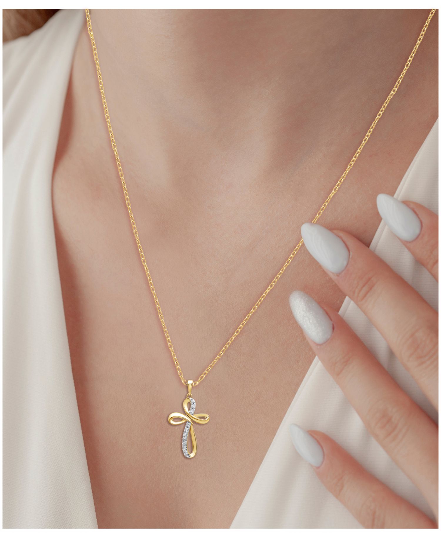 Diamond Cross Pendant Necklace in 18k Gold over Sterling Silver (1/10 ct. t.w.)