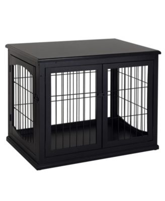 Wooden Dog Crate Furniture End Table with Two Lockable Doors